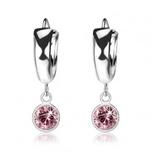 925 silver earrings, smooth circle, light pink zircon in mount