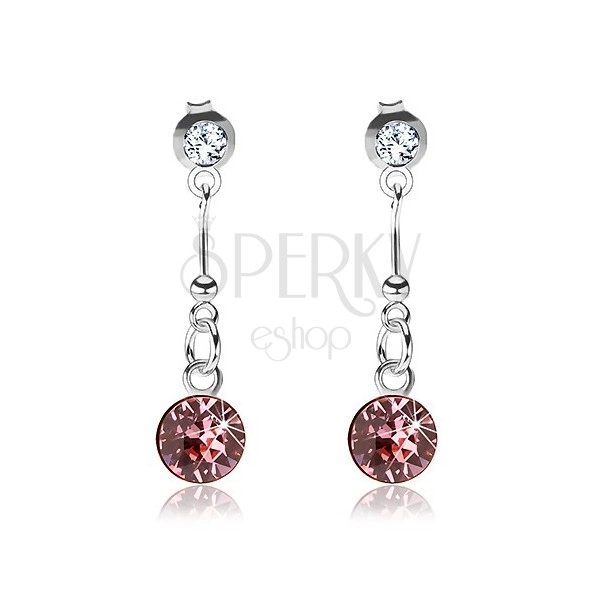 925 silver earrings, clear and pink Swarovski crystal, stick