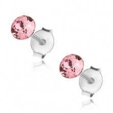 Stud earrings, 925 silver, Swarovski crystal in pink colour, 4 mm