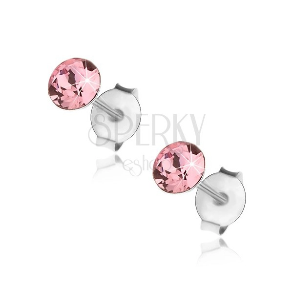 Stud earrings, 925 silver, Swarovski crystal in pink colour, 4 mm