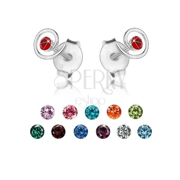 925 silver earrings, shimmering spiral, coloured Swarovski crystal