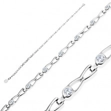 Bracelet made of 925 silver, crossed links with cutouts and clear zircon
