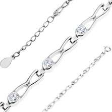 Bracelet made of 925 silver, crossed links with cutouts and clear zircon