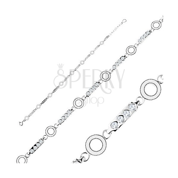 925 silver bracelet, elongated links with clear zircons, circles
