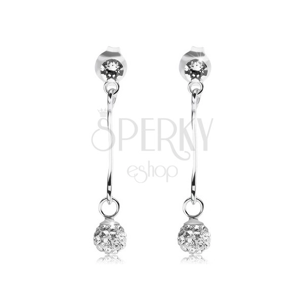 Earrings made of 925 silver, clear Swarovski crystal, sparkly ball on stick