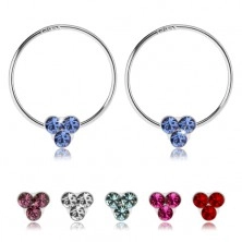 Earrings made of 925 silver, thin ring, three Swarovski crystals, various colours