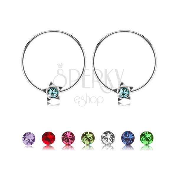 925 silver hoop earrings, star with coloured Swarovski crystal