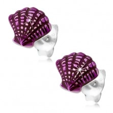 925 silver earrings, shell embellished with grooves and violet glaze