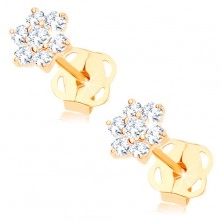 Earrings made of yellow 14K gold - clear zircon flower, studs