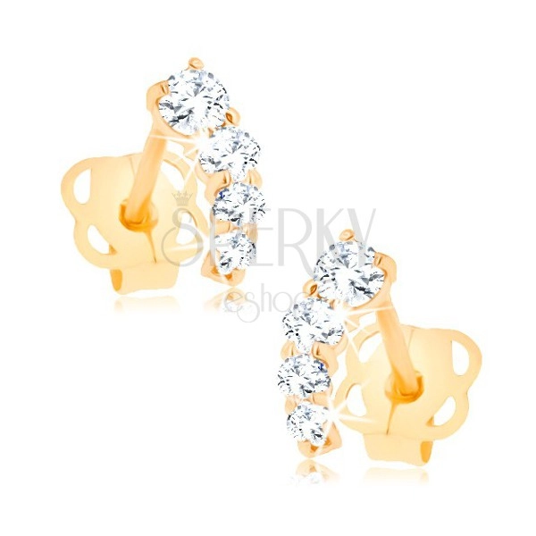 585 gold earrings - small glittering arc of clear round zircons