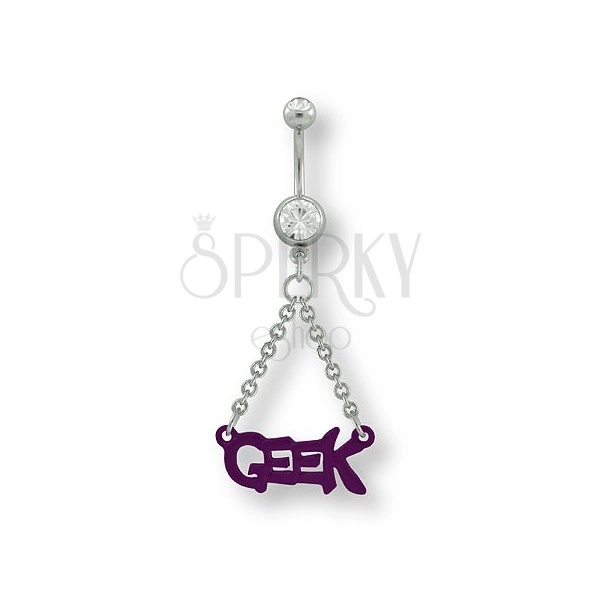 Belly button ring with purple inscription of GEEK