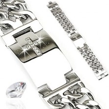Double surgical steel bracelet - tag with zirconic cross