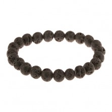 Bracelet - matt round beads made of lava in black colour, clear elastic band