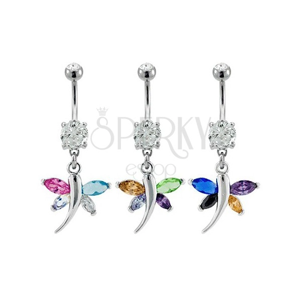 Colorful dragonfly belly button ring