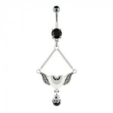 Navel ring - heart with pair of wings