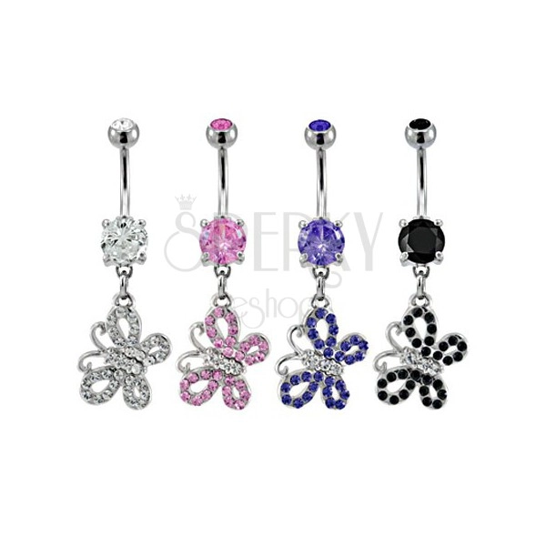 Belly ring - two colour butterfly with zircons