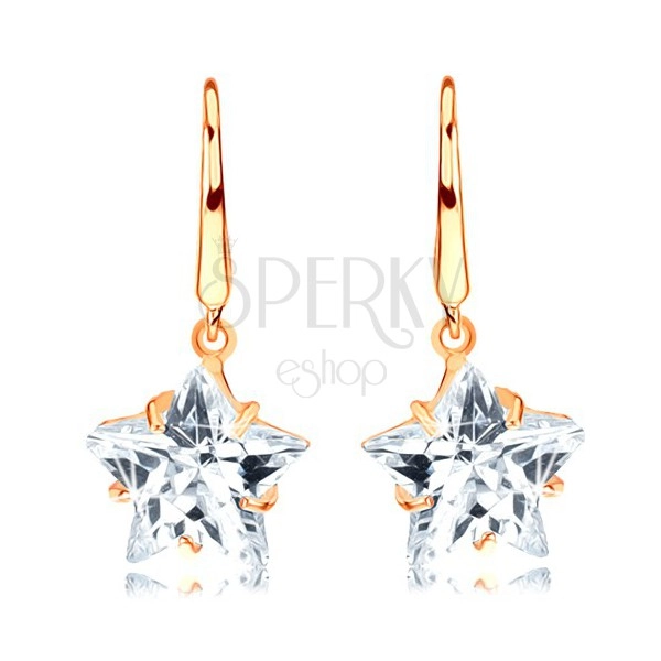 585 gold earrings with sparkly hooks, cut star in clear colour