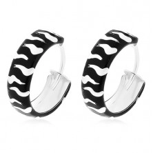 Black-white circles, 925 silver earrings with glazed surface, 15 mm