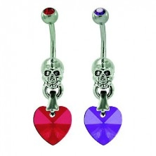 Belly button ring - heart with skull