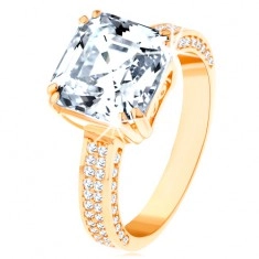 Luxurious 585 gold ring - big cut zircon in a decorated mount, zircon lines