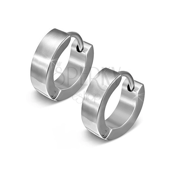 316L steel earrings, shiny circles in silver colour, hinged snap, 10 mm