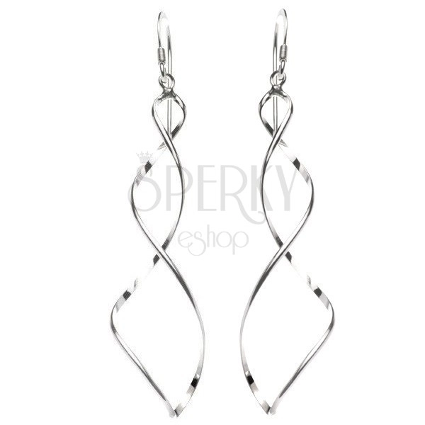 Dangling earrings, 925 silver - double shiny spiral, hooks