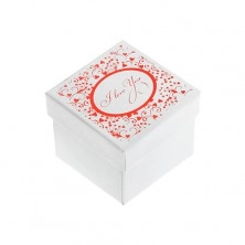 Shiny white box for rings, earrings or pendants, red print 