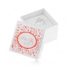 Shiny white box for rings, earrings or pendants, red print 