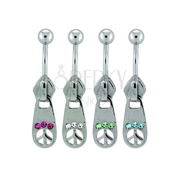 Zip belly ring with peace sign