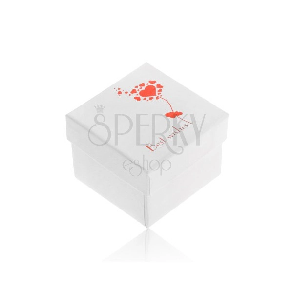 Gift box with pearlescent white surface, shiny red hearts, Best wishes