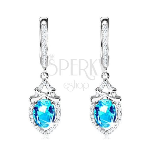 925 silver earrings, zircon drop with light blue oval