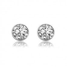 585 gold earrings - round clear zircon in a mount, white gold, 3 mm