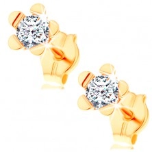 Earrings from yellow 14K gold – sparkly flower with shiny petals