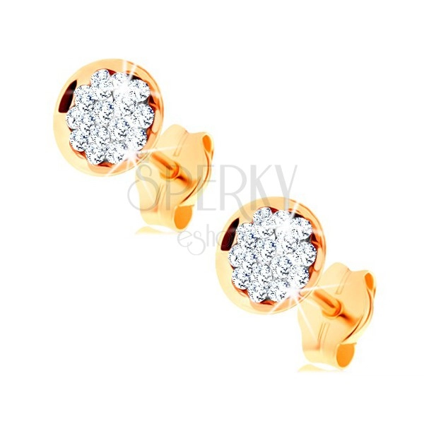 585 gold earrings - circle inlaid with clear Swarovski crystals