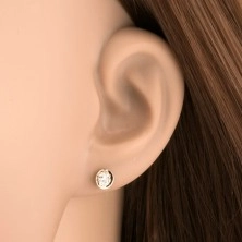 585 gold earrings - circle inlaid with clear Swarovski crystals