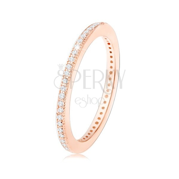 925 silver ring, copper hue, tiny clear zircons along the perimeter