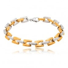 Steel bracelet - shiny H-links in gold and silver colour