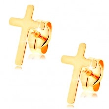 Earrings in yellow 14K gold - small Latin cross, high gloss, studs