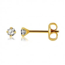 585 gold stud earrings - clear round zircon with four prongs, 3 mm