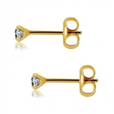 585 gold stud earrings - clear round zircon with four prongs, 3 mm