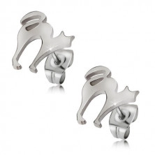 Stud earrings made of surgical steel - shiny cat in silver colour