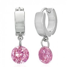 Steel earrings - circles in silver hue, cut cone in pink colour
