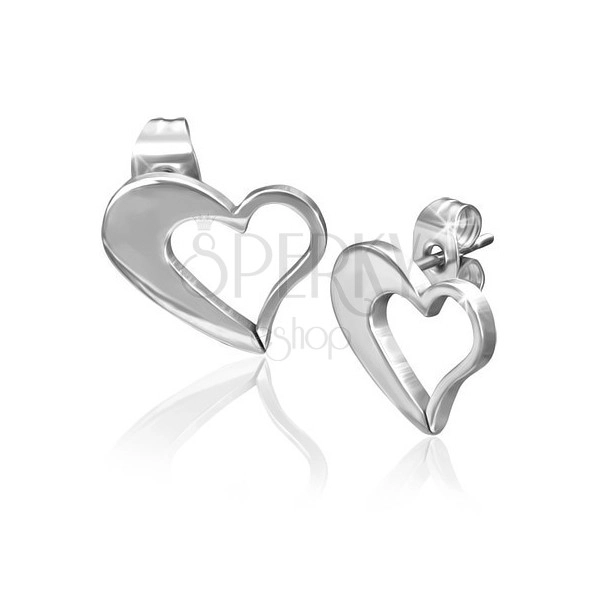 316L steel earrings - asymmetric heart contour in silver hue