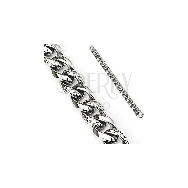 Steel bracelet - thick chain decorated with snake pattern, silver colour