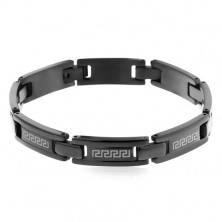 Black bracelet made of surgical steel, shiny links with Greek key motif