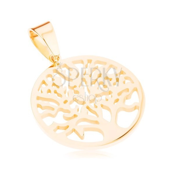 Pendant made of surgical steel in gold hue, branched tree in contour