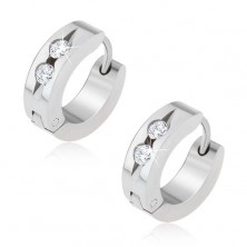 Shiny earrings - 316L steel, silver hue, groove with two clear zircons