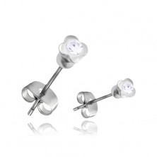Stud steel earrings - ball with sparkly flower and clear zircon