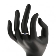 Ring - 925 silver, round zircon in dark blue hue, transparent lines