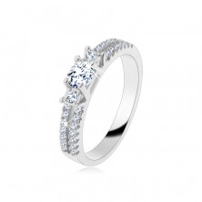 Engagement ring, 925 silver, split zircon shoulders, three clear zircons